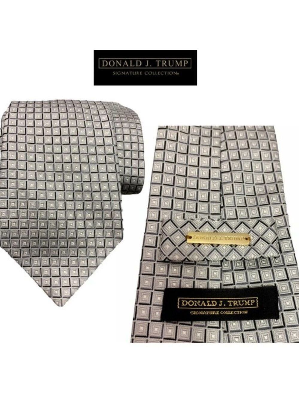 DONALD Trump Signature Collection light gray silk neck tie